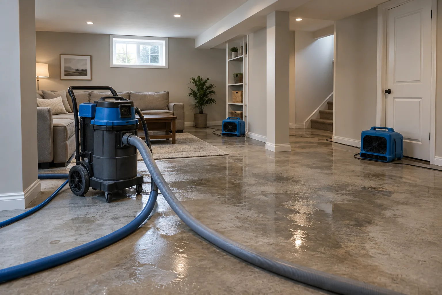 Water extraction equipment in an Ottawa basement after flooding